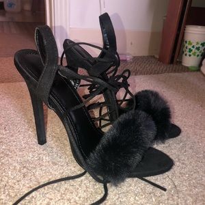 FUR LACE UP HEELS